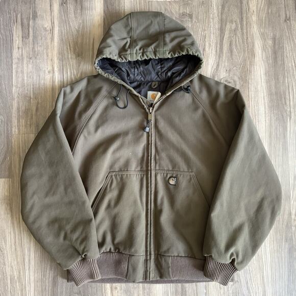 Vintage Carhartt Jacket Active Size L Brown Zip Up Hooded Canvas 1990s - Picture 2 of 9